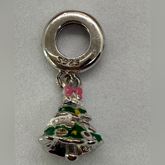 Sterling Silver Christmas Tree Charm–Enamel & Crystal Holiday Dangle Bead S925 - Picture 4 of 7